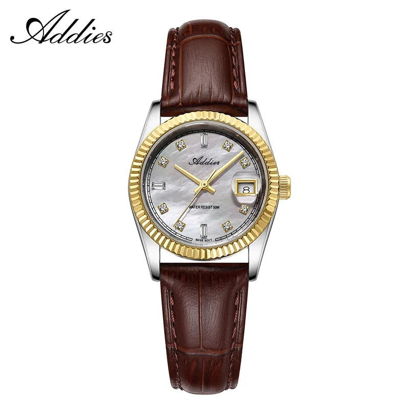 Addies 585 Quartz Woman's Watch 28mm High Quality Sapphire Glass 50m Waterproof Dive Stainless Steel Business Ladies Watches