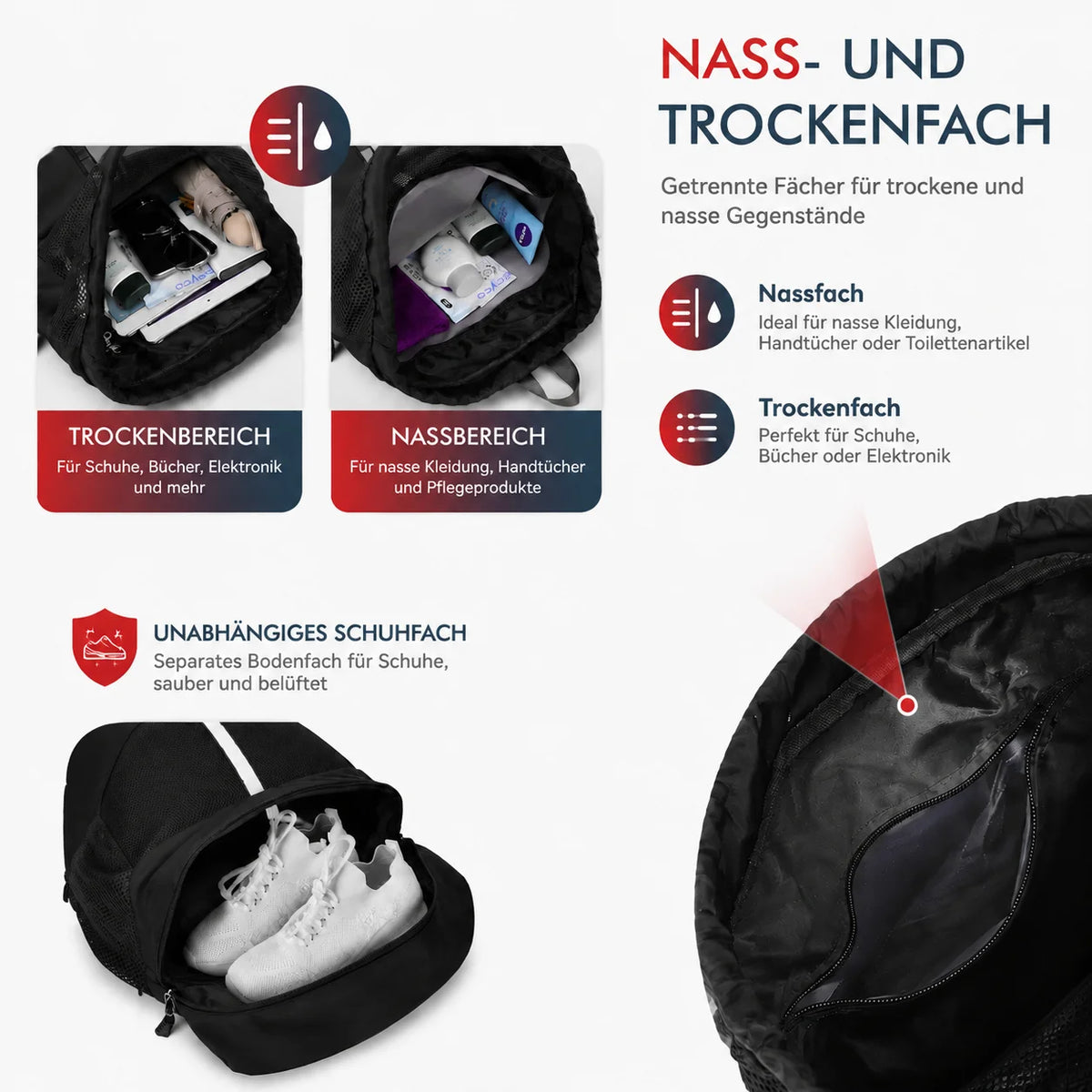 Multifunktions Sporttasche Rucksack mit Nassfach Schuhfach