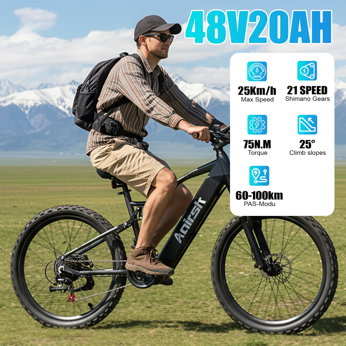 2025 New Adult Mountain Bike XT90 48V 20Ah Lithium Battery 21-Speed EU Stock E Bike Electric Bike