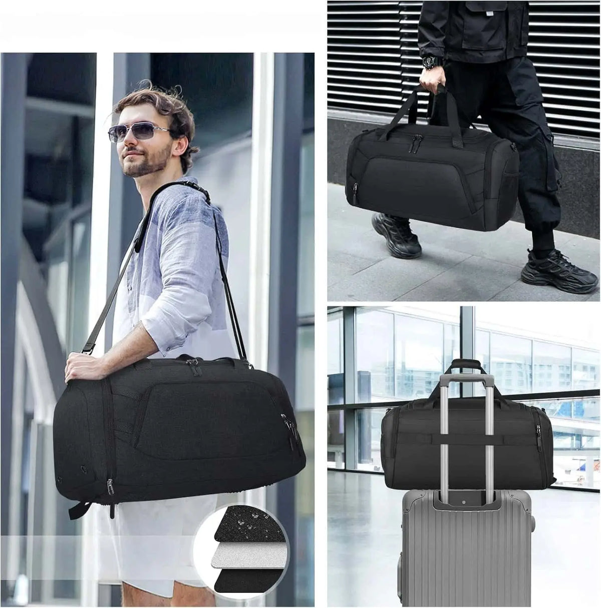 Sporttasche Reisetasche mit Schuhfach und Nassfach, verstellbaren Schultergurten,40L Wasserdicht Fitnesstasche Trainingstasche, für Herren Damen, Schwarz,Travel Gym Tasche Duffle Bag Fitnesstasche