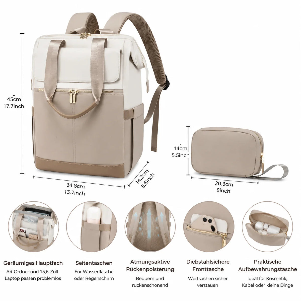 Laptop Rucksack Damen Herren 15,6 Zoll Wasserabweisend Business Rucksack mit vielen Fächern Anti Diebstahl Tasche Reisetasche