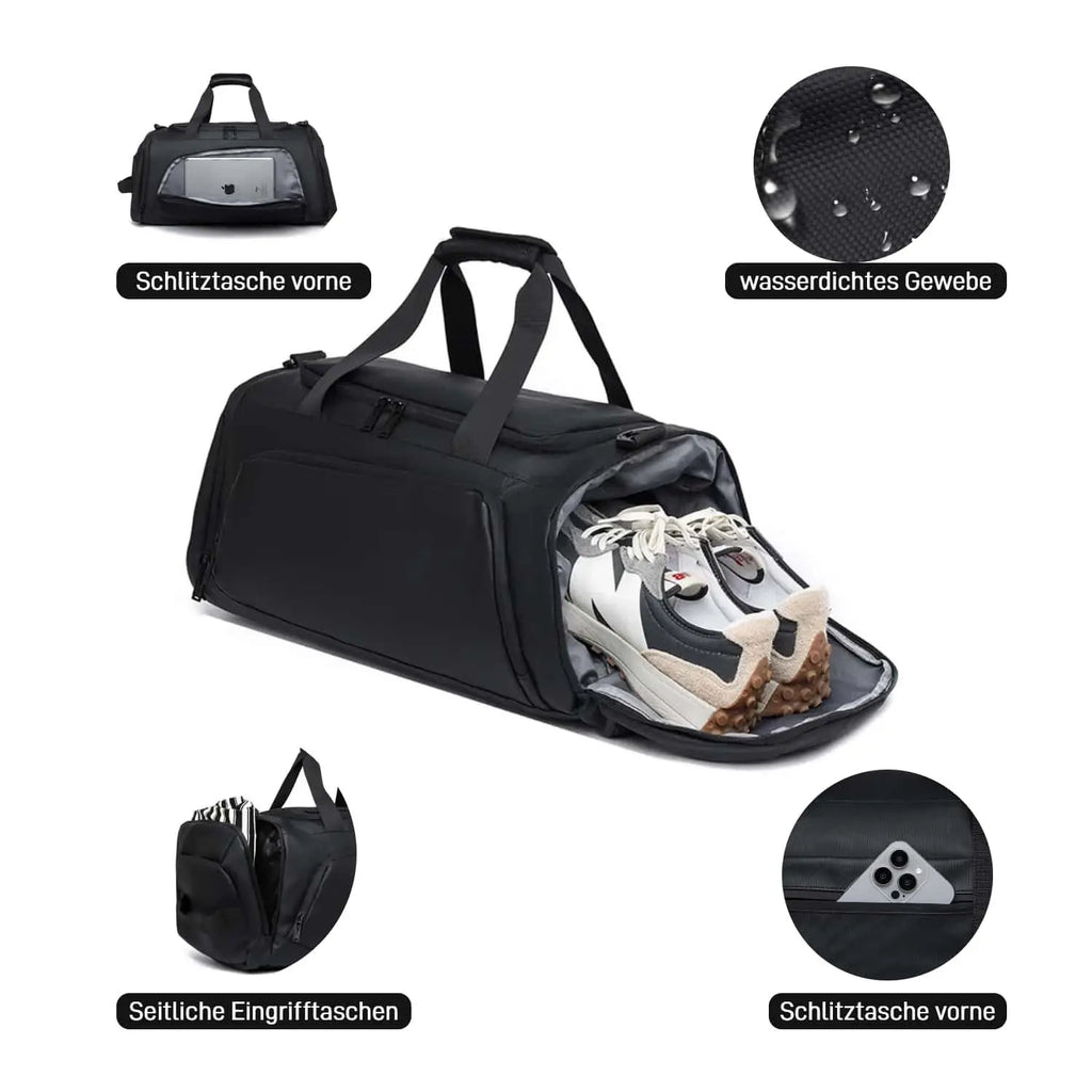 Sporttasche Reisetasche mit Schuhfach und Nassfach, verstellbaren Schultergurten,40L Wasserdicht Fitnesstasche Trainingstasche, für Herren Damen, Schwarz,Travel Gym Tasche Duffle Bag Fitnesstasche