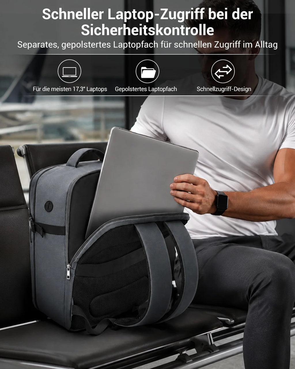 Kono Handgepäck Rucksack 45x36x20cm, 32L Laptoprucksack für 17,3 Zoll Notebook, Wasserabweisender Polyester Reiserucksack mit USB Ladeanschluss, Handgepäck Flugzeug Wochenendrucksack für Business und Kurzreisen