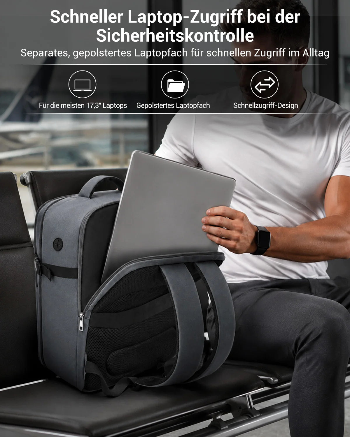 Kono Handgepäck Rucksack 45x36x20cm, 32L Laptoprucksack für 17,3 Zoll Notebook, Wasserabweisender Polyester Reiserucksack mit USB Ladeanschluss, Handgepäck Flugzeug Wochenendrucksack für Business und Kurzreisen