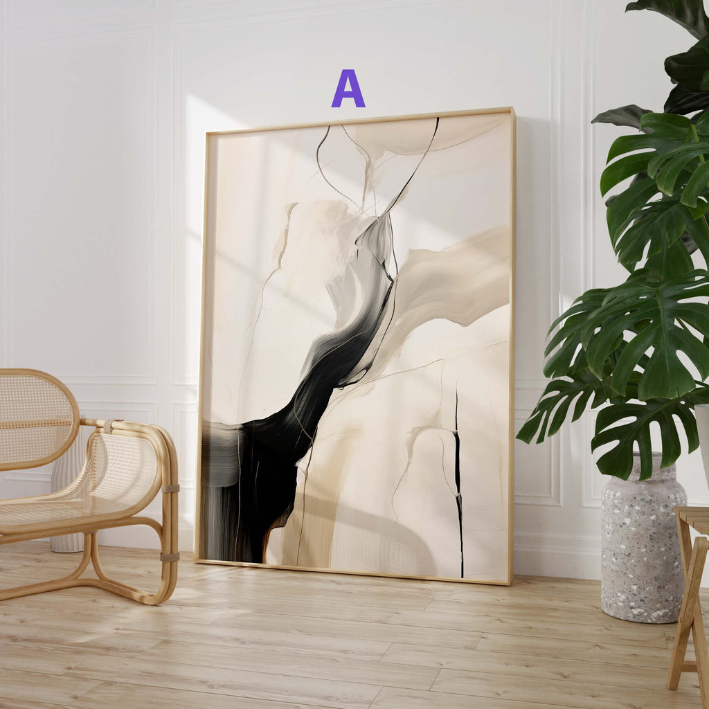 Abstrakte Beige Schwarz Poster · Geschenkidee · Künstlerische Linienzeichnungen und Moderne Strukturkunst in Neutralen Naturtönen · Dekoprint ohne Rahmen