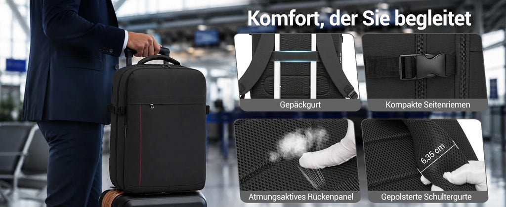 Kono Handgepäck Rucksack 45x36x20cm, 32L Laptoprucksack für 17,3 Zoll Notebook, Wasserabweisender Polyester Reiserucksack mit USB Ladeanschluss, Handgepäck Flugzeug Wochenendrucksack für Business und Kurzreisen