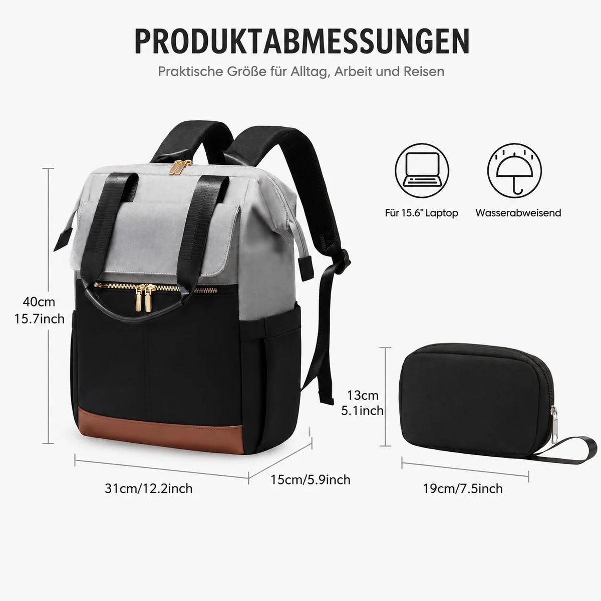 Laptop Rucksack Damen Herren 15,6 Zoll, Multifunktion Rucksack Handtasche Umhängetasche mit Zusatz Tasche, Wasserabweisend