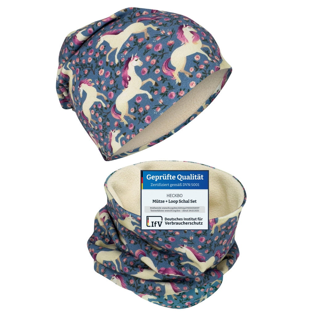 Kinder Beanie Mütze &amp; Loop Set - Pferd