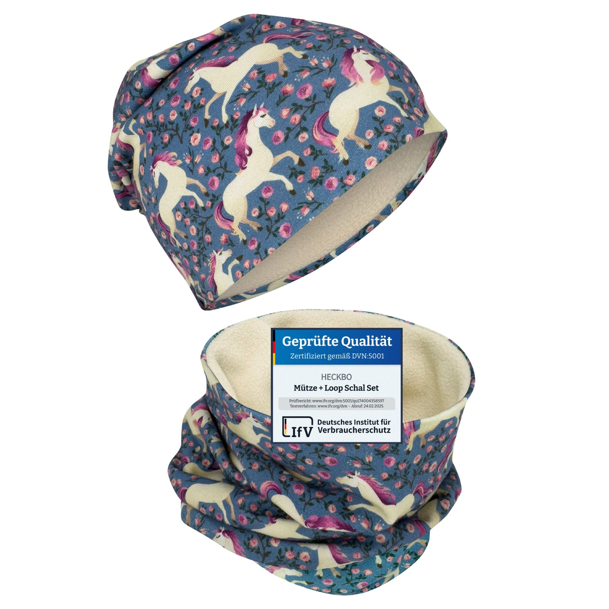 Kinder Beanie Mütze &amp; Loop Set - Pferd