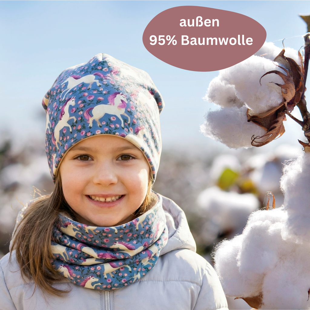 Kinder Beanie Mütze &amp; Loop Set - Pferd