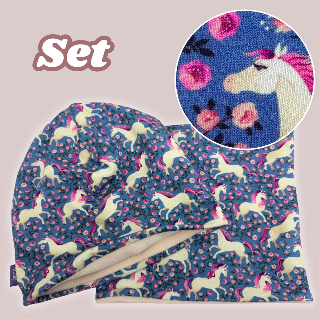 Kinder Beanie Mütze &amp; Loop Set - Pferd