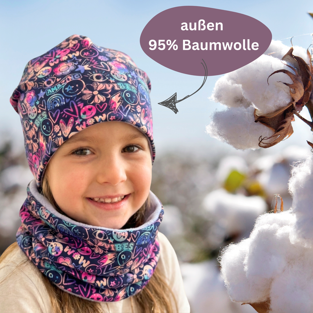 Kinder Beanie Mütze & Loop - Flower Power