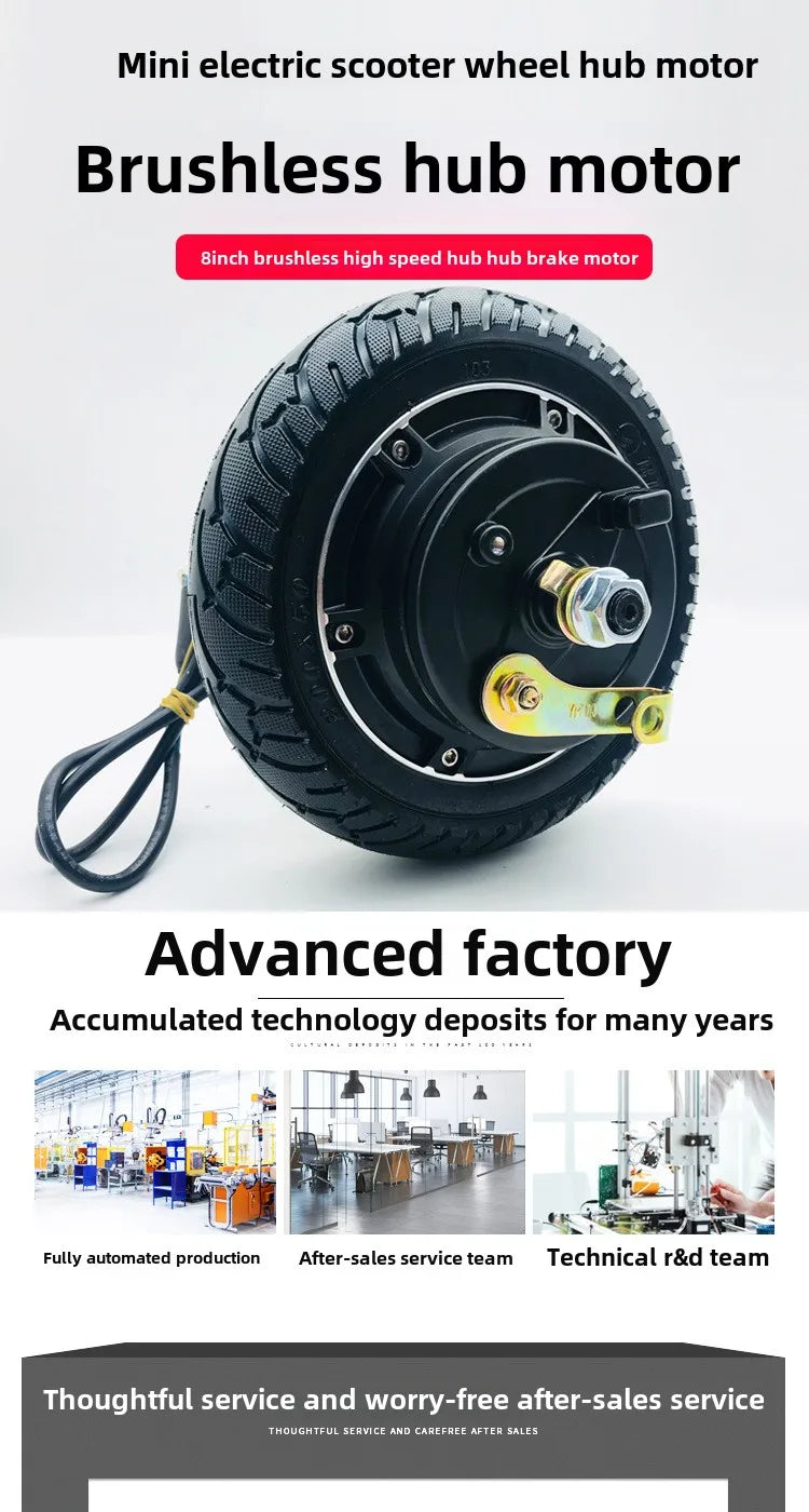24V/36V/48V 350W Electric Scooter Motor 8 Inch Solid Tire Drum Brake Brushless Commutation Hub Motor BLDC in Wheel Motor