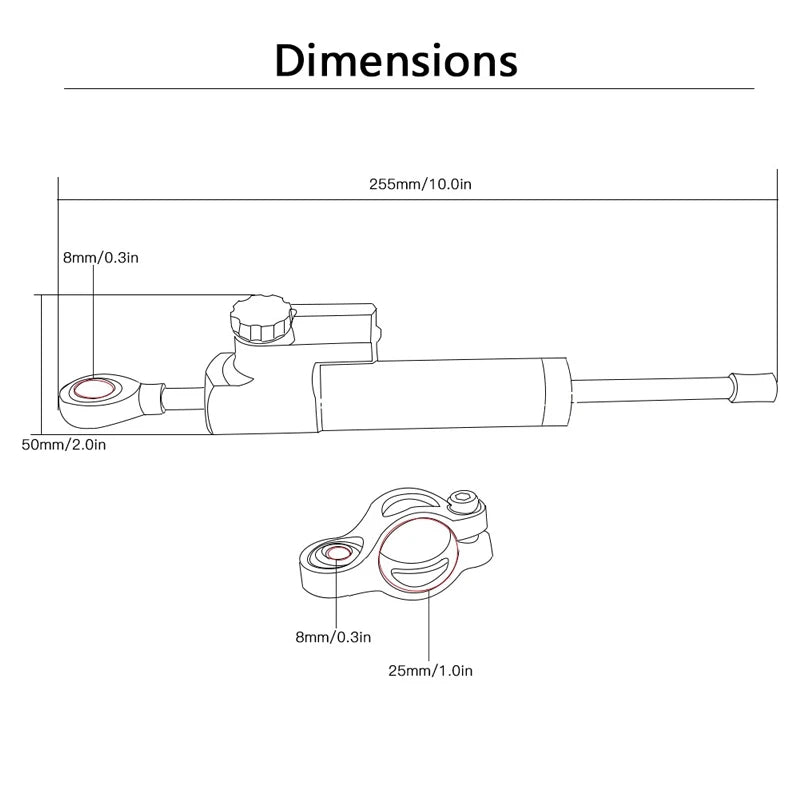 255mm Steering Damper Electric Scooter Street Bike Modification Adjustable CNC Aluminum Carbon Fiber Handlebar Damping Scooters