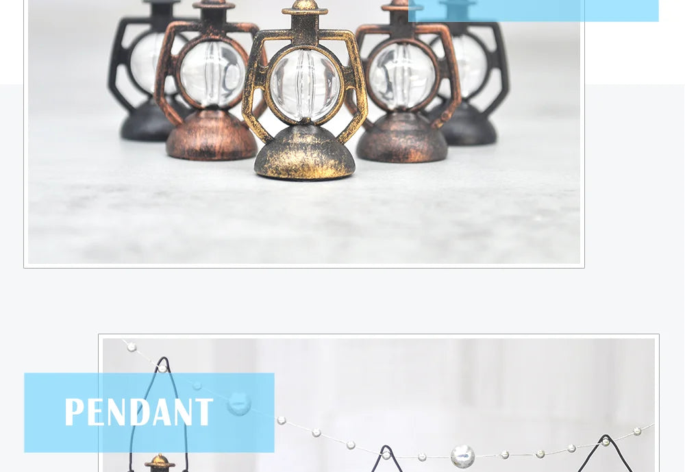 12Pcs Retro Baron Lantern Mini Oil Lamp Decoration Doll House Pendant Ornaments Lantern Festival Children's Christmas Gifts