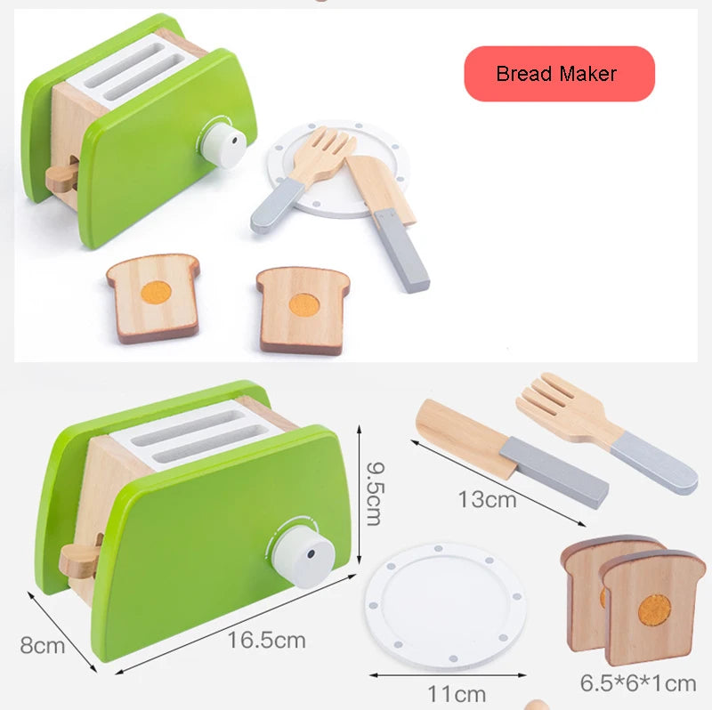 DIY Wooden Kitchen Toy Pretend Play Simulation Model Set Coffee Machine Cooking Educational Toys Gift For Children Kids Girls