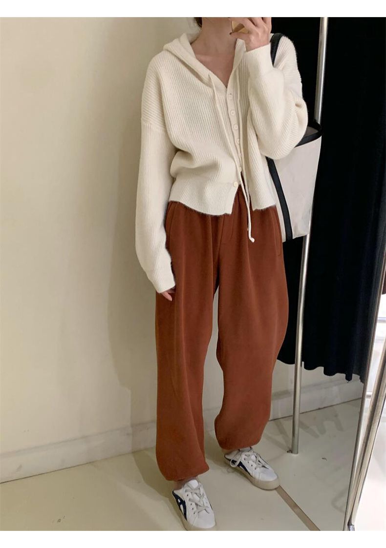 Gentle Style Hooded Knitted Cardigan Women's Elegant Top Loose Sweater Shawl Outer Single-Breasted Casual Sweatshirt