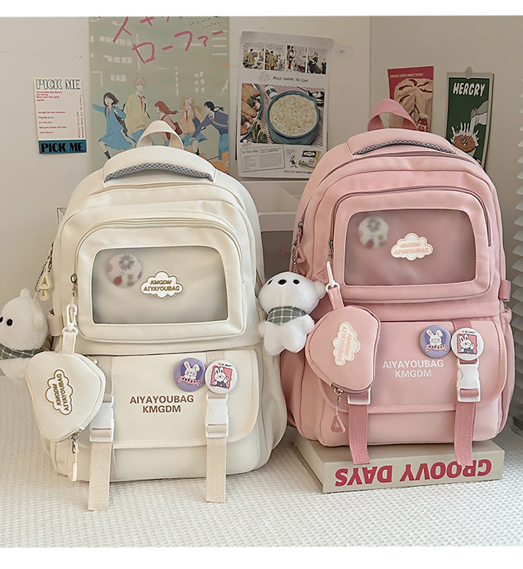 Customized Student Schoolbag Cream Style Cute Backpack Logo Print Computer Bag Junior High School Students Japanese Style Simple Backpack