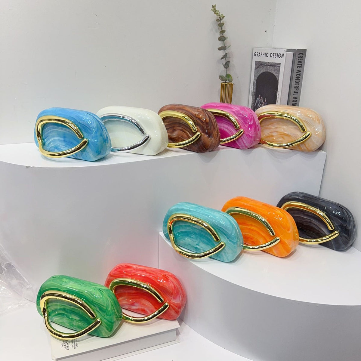 European and American Cross-Border Trendy Classic Round Box Clutch Bag Evening Bag Acrylic Bag Retro Metal Handle Single Shoulder Crossbody