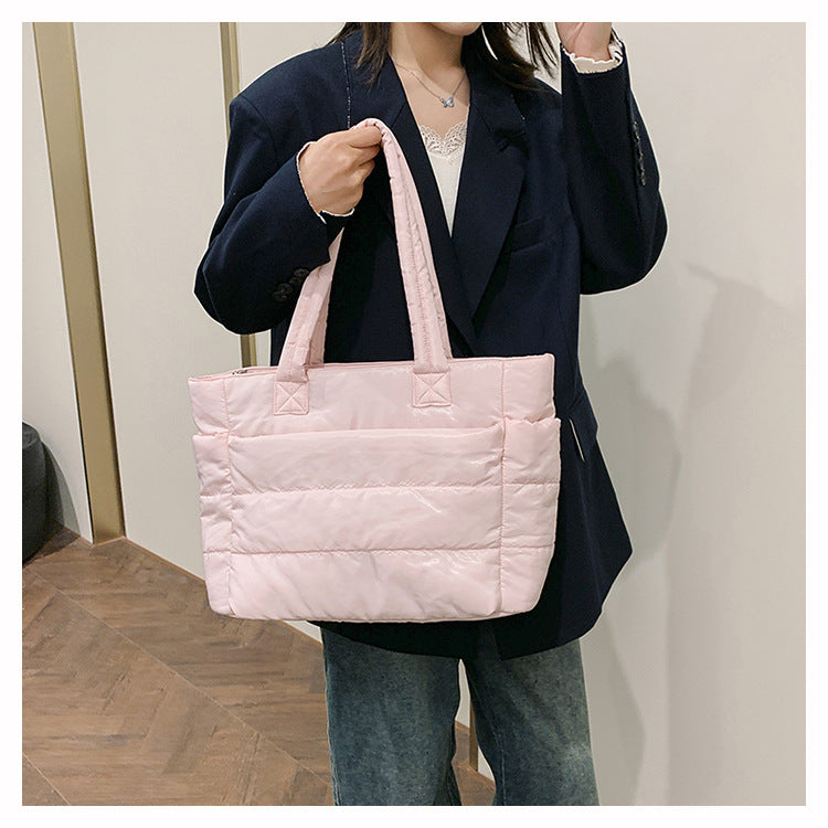 Foreign Trade New Simple Tote Bag Women's Large-Capacity Commuter Handbag Lightweight Nylon Cloth College Student Shoulder Bag