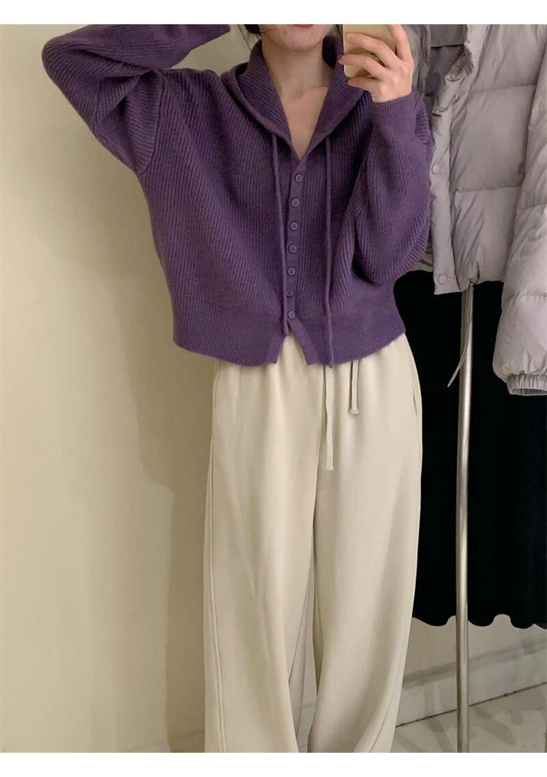 Gentle Style Hooded Knitted Cardigan Women's Elegant Top Loose Sweater Shawl Outer Single-Breasted Casual Sweatshirt