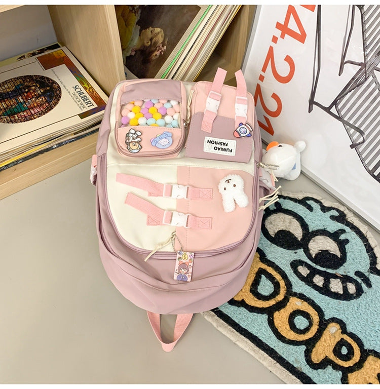 Wholesale New Casual Fashion Korean Style Fresh Color Contrast Backpack Middle School Student Schoolbag Japanese Niche Design Backpack