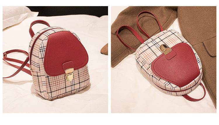 Small School Bag 2024 Korean Style Fashionable Small Backpack Satchel Shoulder Crossbody Bag Contrasting Color Mobile Phone Bag Pu Plaid Backpack