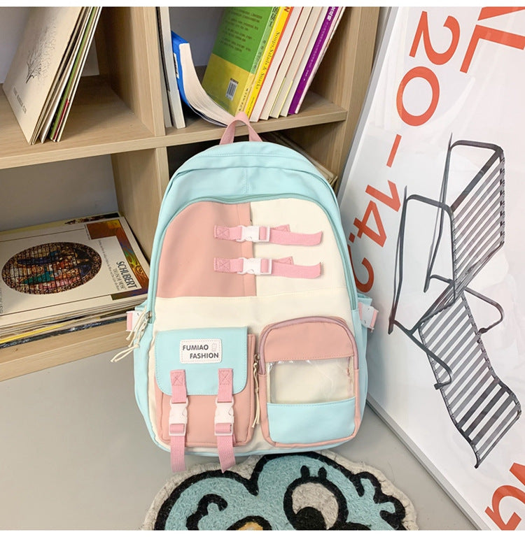 Wholesale New Casual Fashion Korean Style Fresh Color Contrast Backpack Middle School Student Schoolbag Japanese Niche Design Backpack