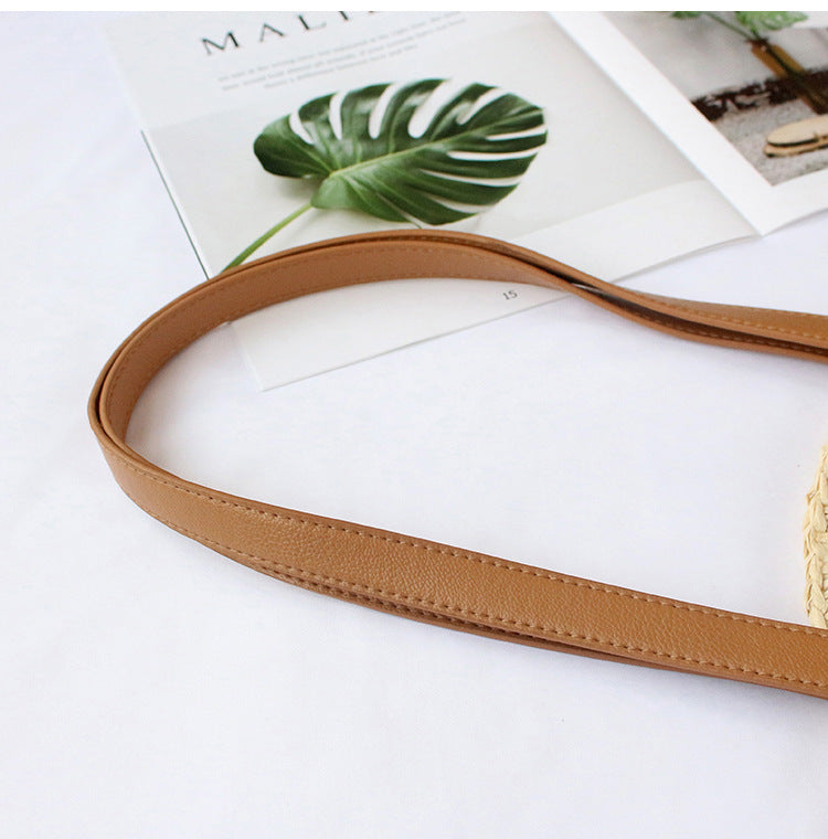 Straw Woven Bag New Shoulder Women's Bag Handmade Woven Straw Bag Beach Bag Color Contrast Fashion All-match Leisure Travel