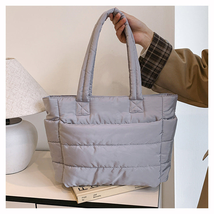 Foreign Trade New Simple Tote Bag Women's Large-Capacity Commuter Handbag Lightweight Nylon Cloth College Student Shoulder Bag