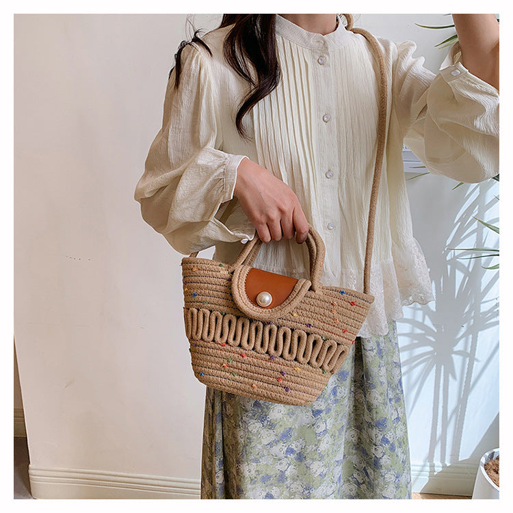 Handmade Seaside Woven Handbag, Popular Ins Style Straw Bag, Niche Satchel Vegetable Basket, Beach Tote Bag