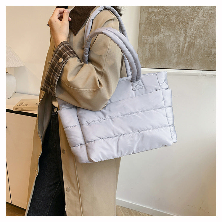 Foreign Trade New Simple Tote Bag Women's Large-Capacity Commuter Handbag Lightweight Nylon Cloth College Student Shoulder Bag