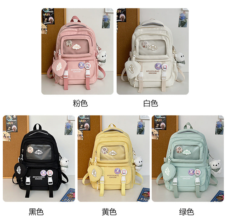 Customized Student Schoolbag Cream Style Cute Backpack Logo Print Computer Bag Junior High School Students Japanese Style Simple Backpack