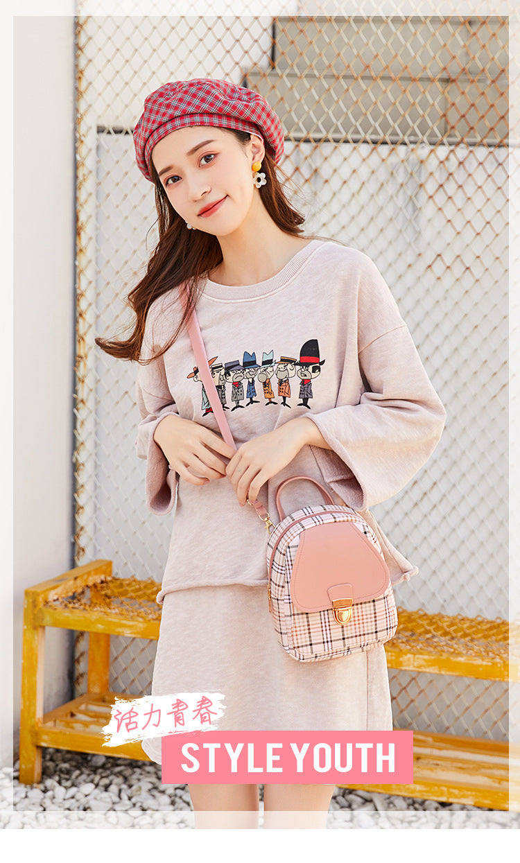 Small School Bag 2024 Korean Style Fashionable Small Backpack Satchel Shoulder Crossbody Bag Contrasting Color Mobile Phone Bag Pu Plaid Backpack