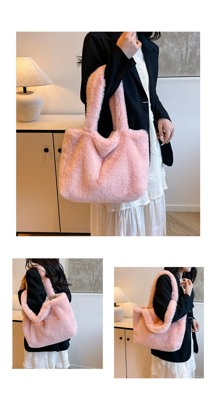 Autumn and Winter New Plush Large Bag, Furry Women's Bag, Fashionable Ins Handbag, Versatile Tote Bag, One-Shoulder Style Women's Bag