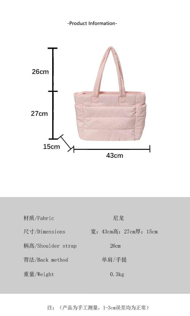 Foreign Trade New Simple Tote Bag Women's Large-Capacity Commuter Handbag Lightweight Nylon Cloth College Student Shoulder Bag