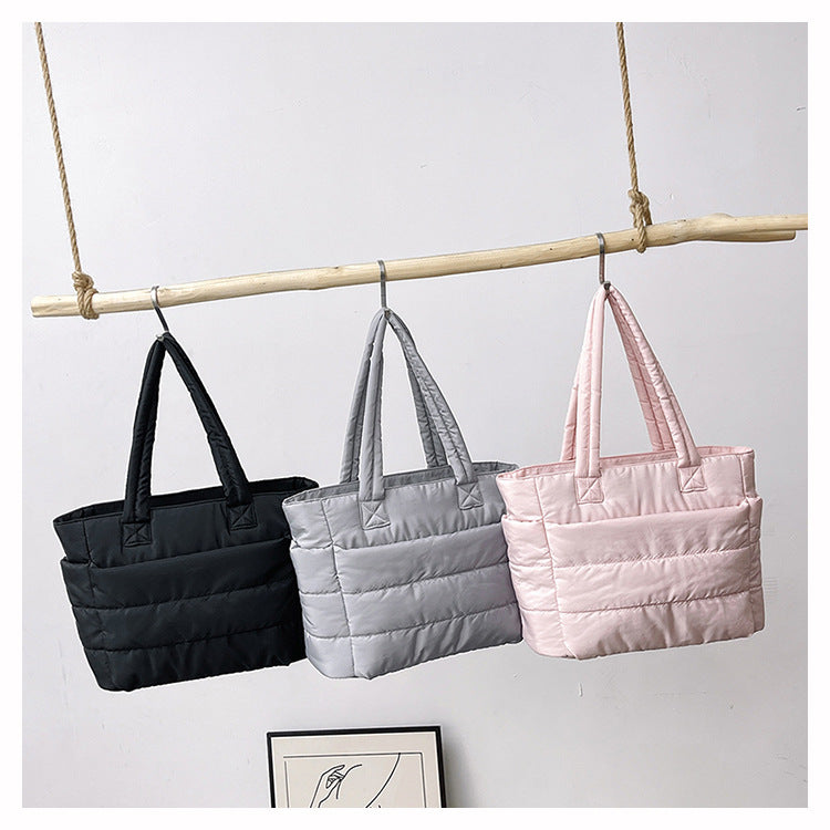 Foreign Trade New Simple Tote Bag Women's Large-Capacity Commuter Handbag Lightweight Nylon Cloth College Student Shoulder Bag