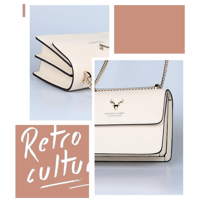 Genuine Leather Chain Small Square Bag 2026 New Model Niche Gift for Girlfriend Fashionable Versatile Deer Head Shoulder Crossbody Women's Bag