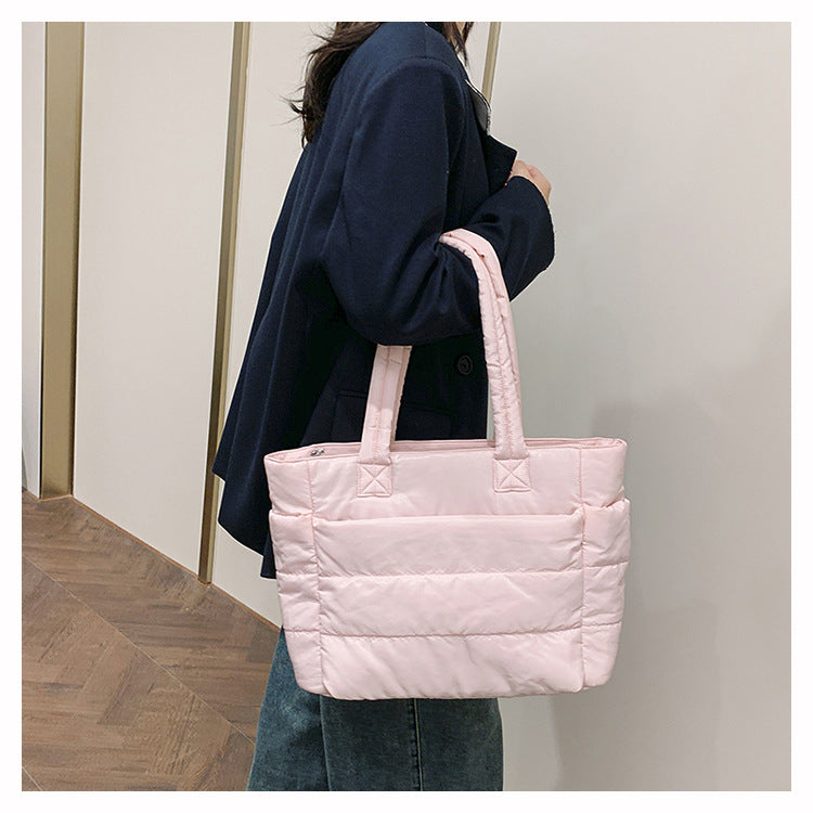 Foreign Trade New Simple Tote Bag Women's Large-Capacity Commuter Handbag Lightweight Nylon Cloth College Student Shoulder Bag