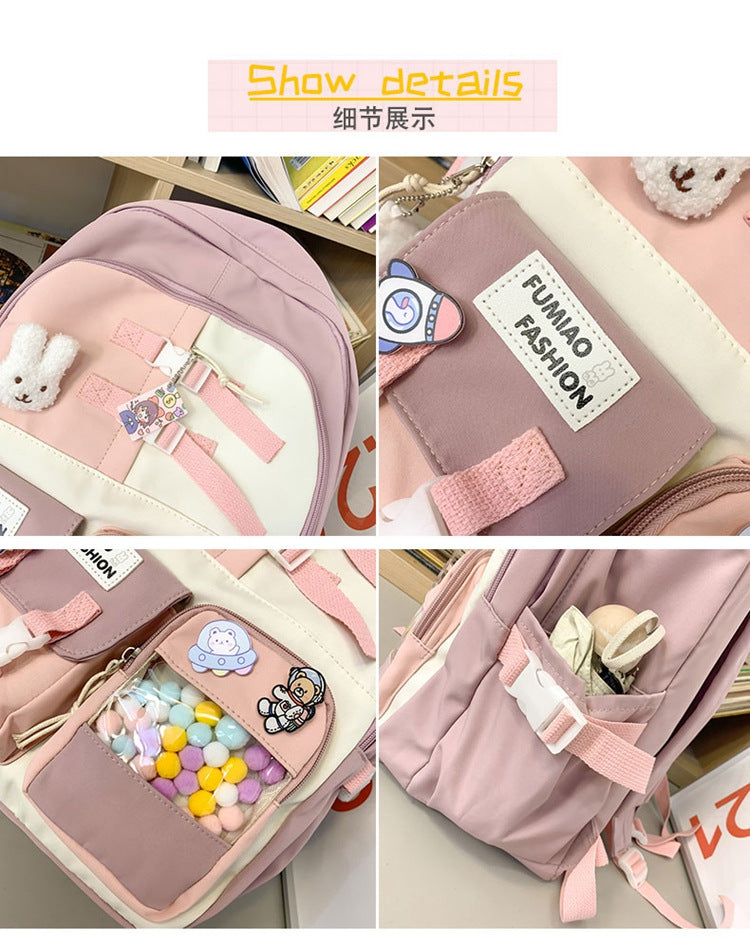Wholesale New Casual Fashion Korean Style Fresh Color Contrast Backpack Middle School Student Schoolbag Japanese Niche Design Backpack
