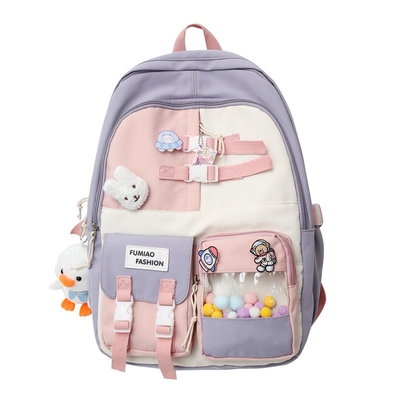 Wholesale New Casual Fashion Korean Style Fresh Color Contrast Backpack Middle School Student Schoolbag Japanese Niche Design Backpack