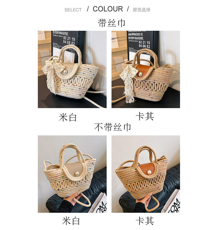 Handmade Seaside Woven Handbag, Popular Ins Style Straw Bag, Niche Satchel Vegetable Basket, Beach Tote Bag