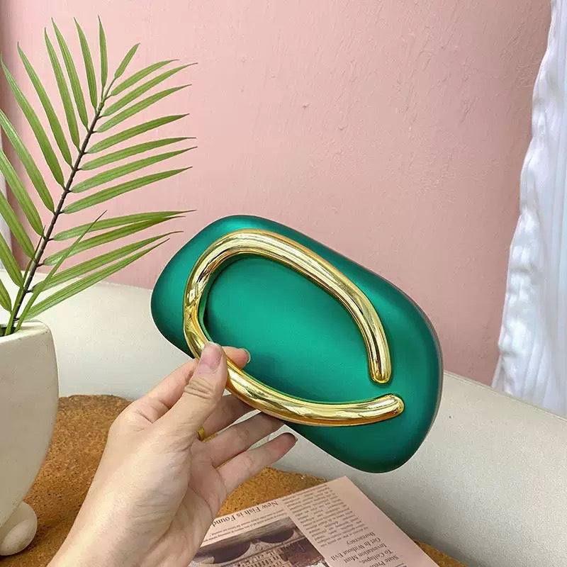 European and American Cross-Border Trendy Classic Round Box Clutch Bag Evening Bag Acrylic Bag Retro Metal Handle Single Shoulder Crossbody