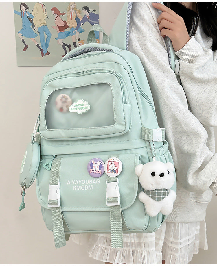 Customized Student Schoolbag Cream Style Cute Backpack Logo Print Computer Bag Junior High School Students Japanese Style Simple Backpack