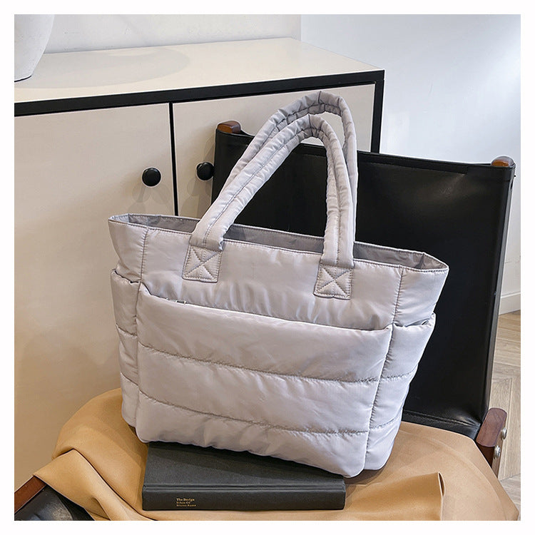 Foreign Trade New Simple Tote Bag Women's Large-Capacity Commuter Handbag Lightweight Nylon Cloth College Student Shoulder Bag