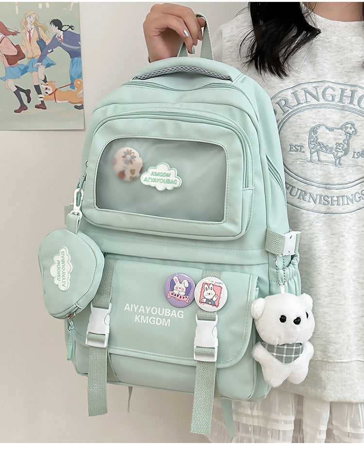 Customized Student Schoolbag Cream Style Cute Backpack Logo Print Computer Bag Junior High School Students Japanese Style Simple Backpack