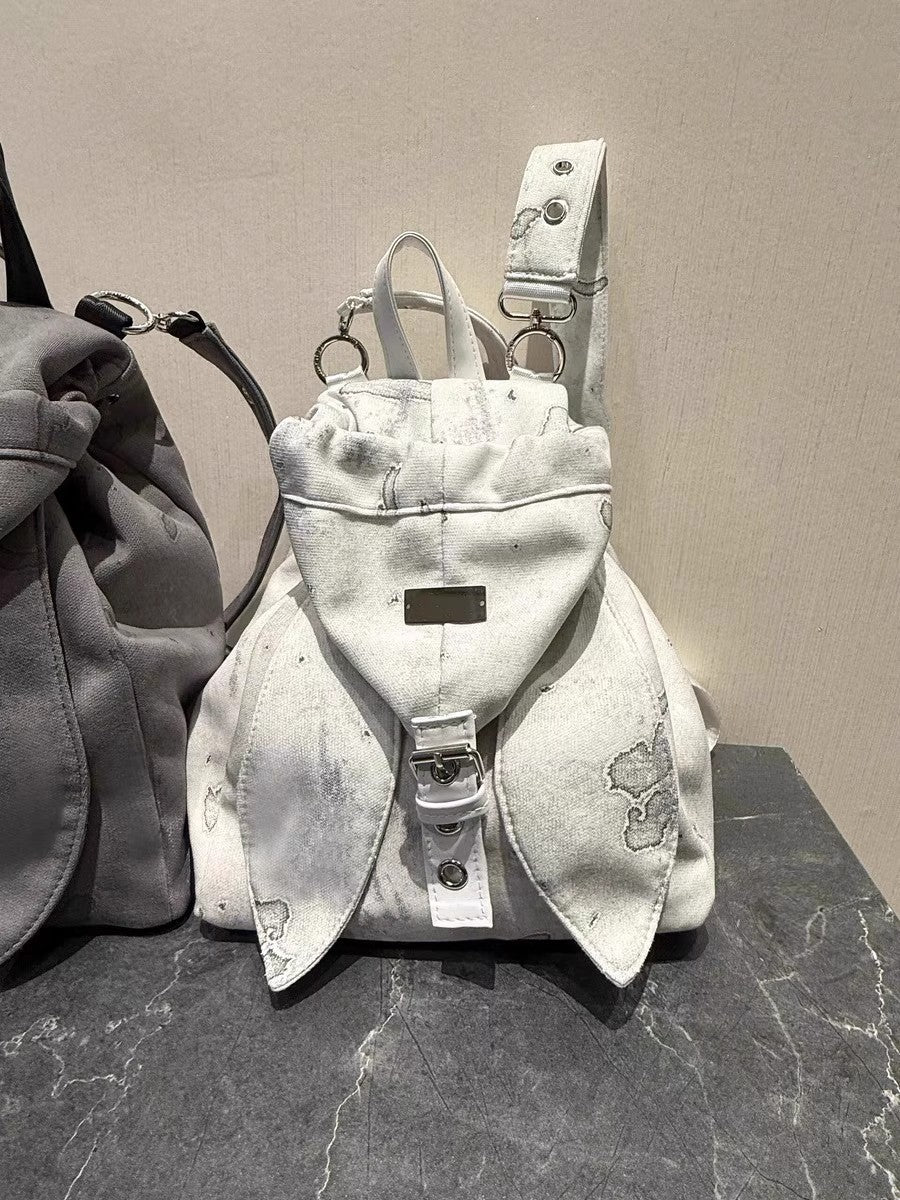 Retro Cute Rabbit Ears Backpack 2025 Niche Design Drawstring Casual Large Capacity Diagonal Backpack