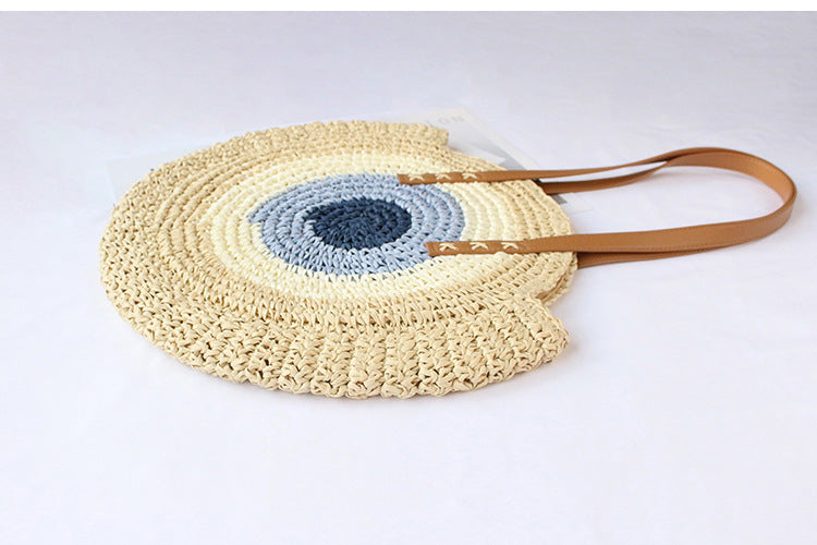 Straw Woven Bag New Shoulder Women's Bag Handmade Woven Straw Bag Beach Bag Color Contrast Fashion All-match Leisure Travel