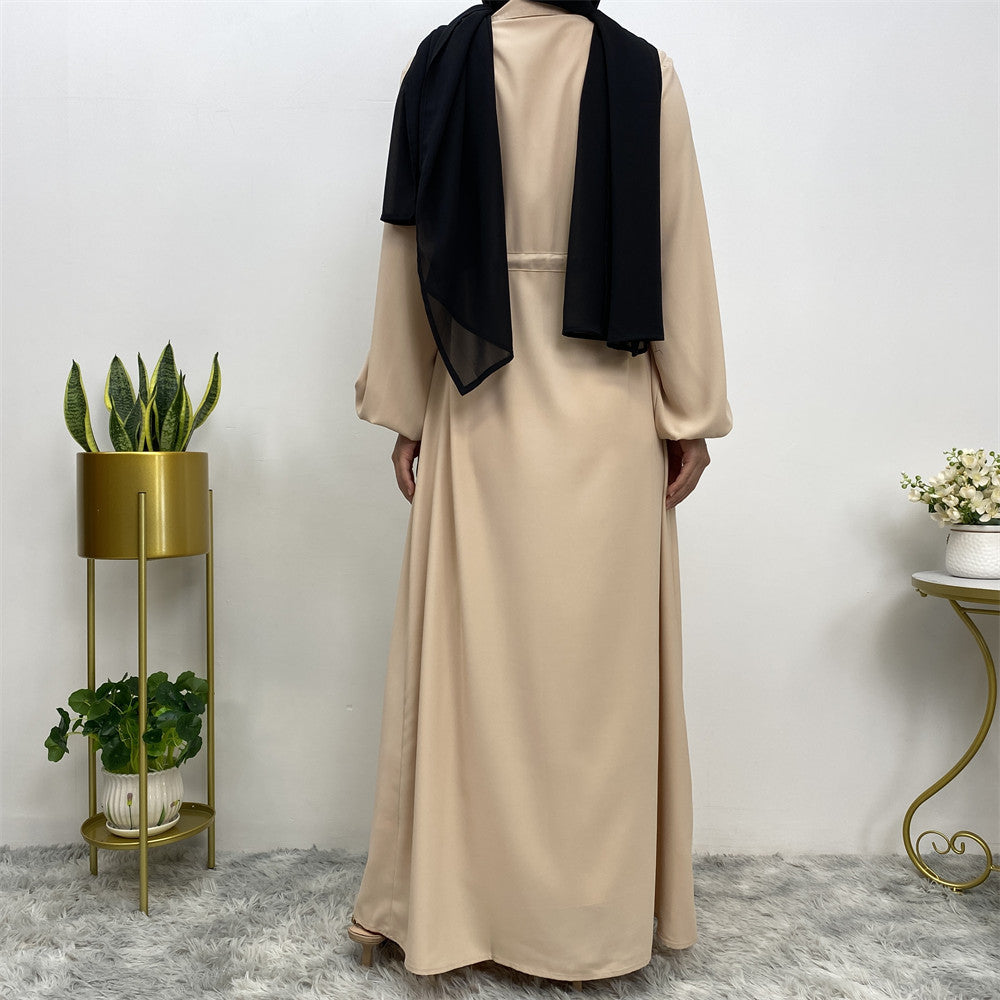 2025 New Fashion Muslim Lapel Cardigan Full Button Slim Drawstring Dress 6289