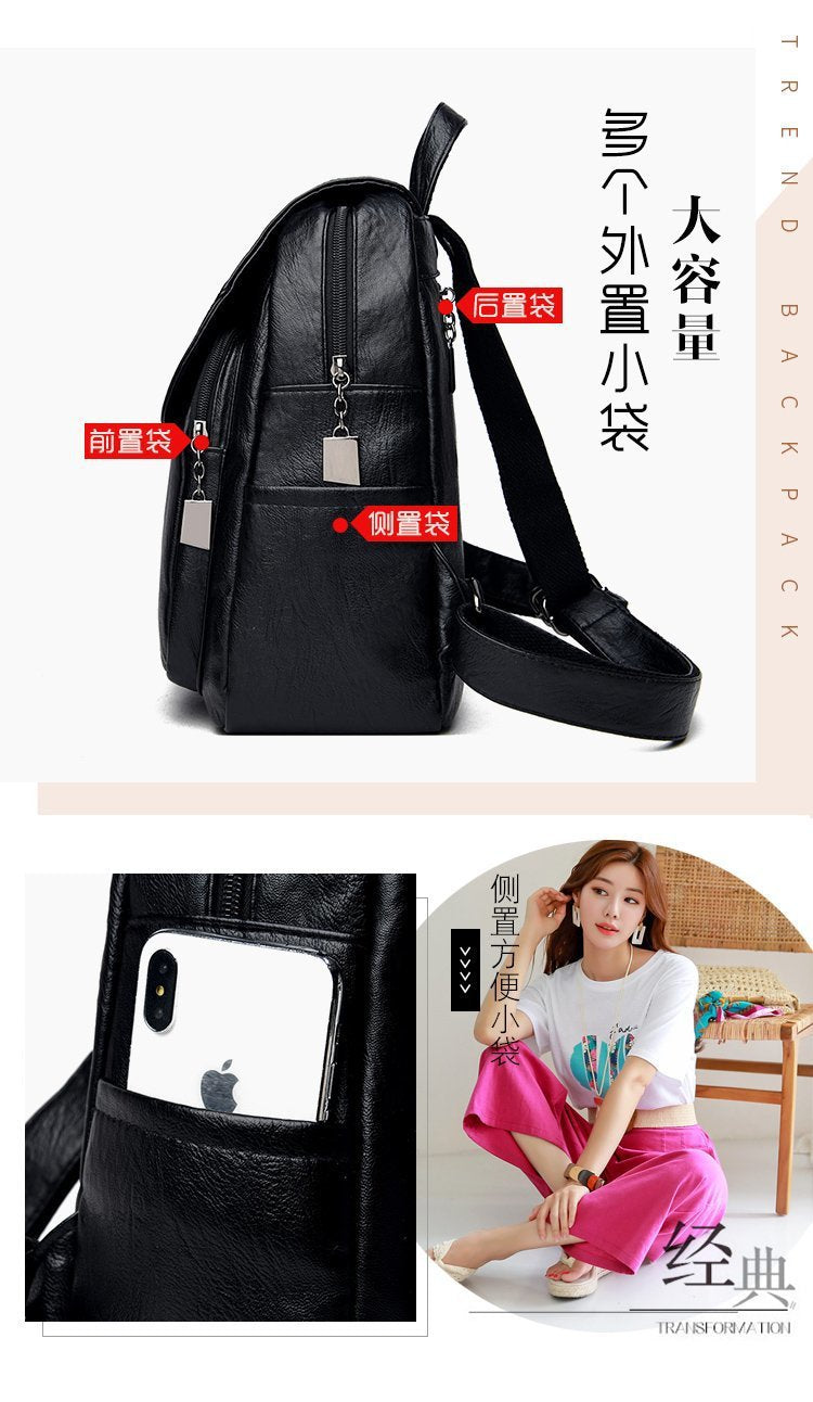 Cross-Border Women's Bag Backpack 2025 New Soft Leather Fashion Versatile Backpack Women's Large Capacity Travel Bag Ready for Sale